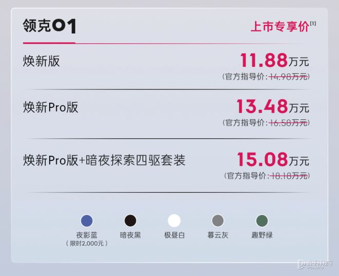 专享价11.88万起 领克01焕新版上市 内饰升级/全系2.0T+8AT