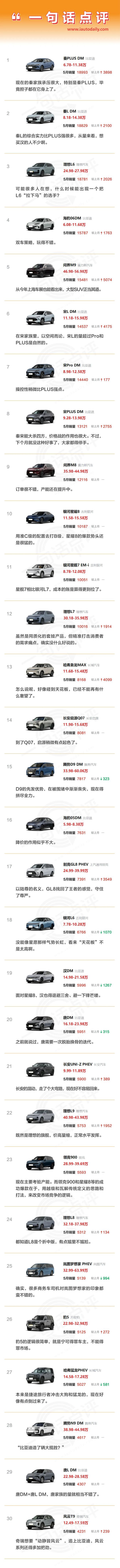一句话点评5月插混车型：这是最后的价格战吗？