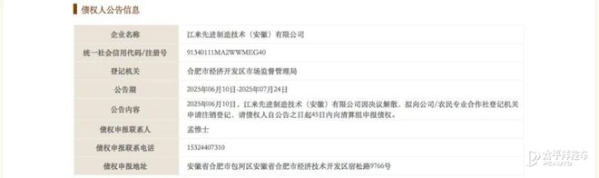蔚来与江淮的合资公司“决议解散”