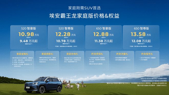 埃安AION V霸王龙家庭版上市，置换后9.48万起，续航650km+车载冰箱