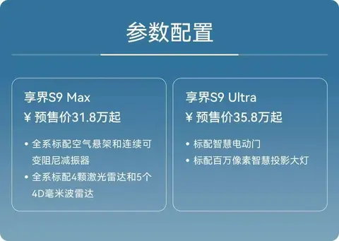 新款享界S9开启预售31.8万起，4激光雷达+超800km续航太能打